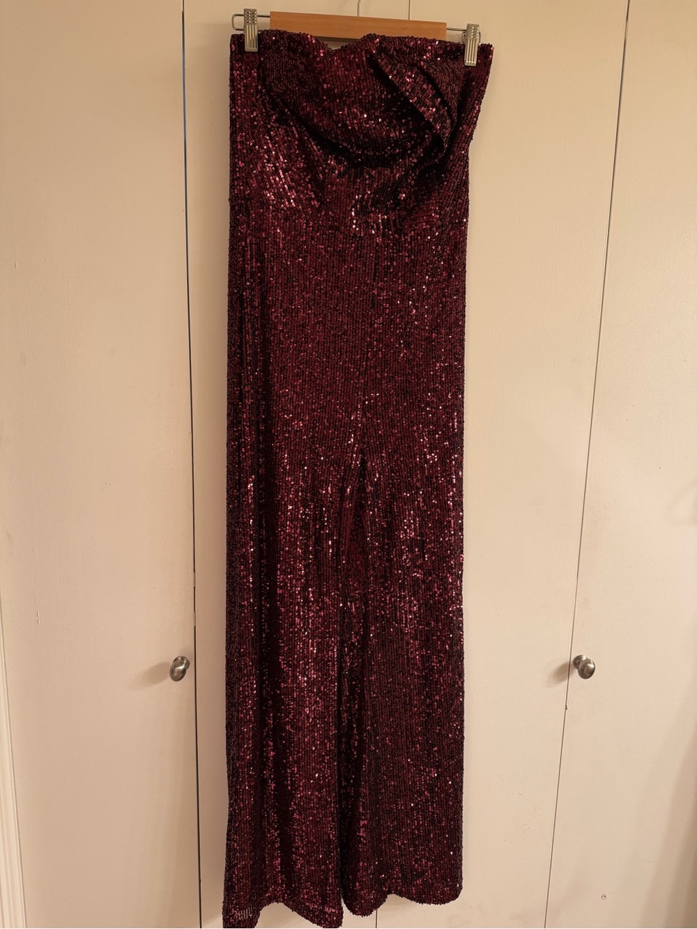 Strapless Sequin Gown in Deep Burgundy